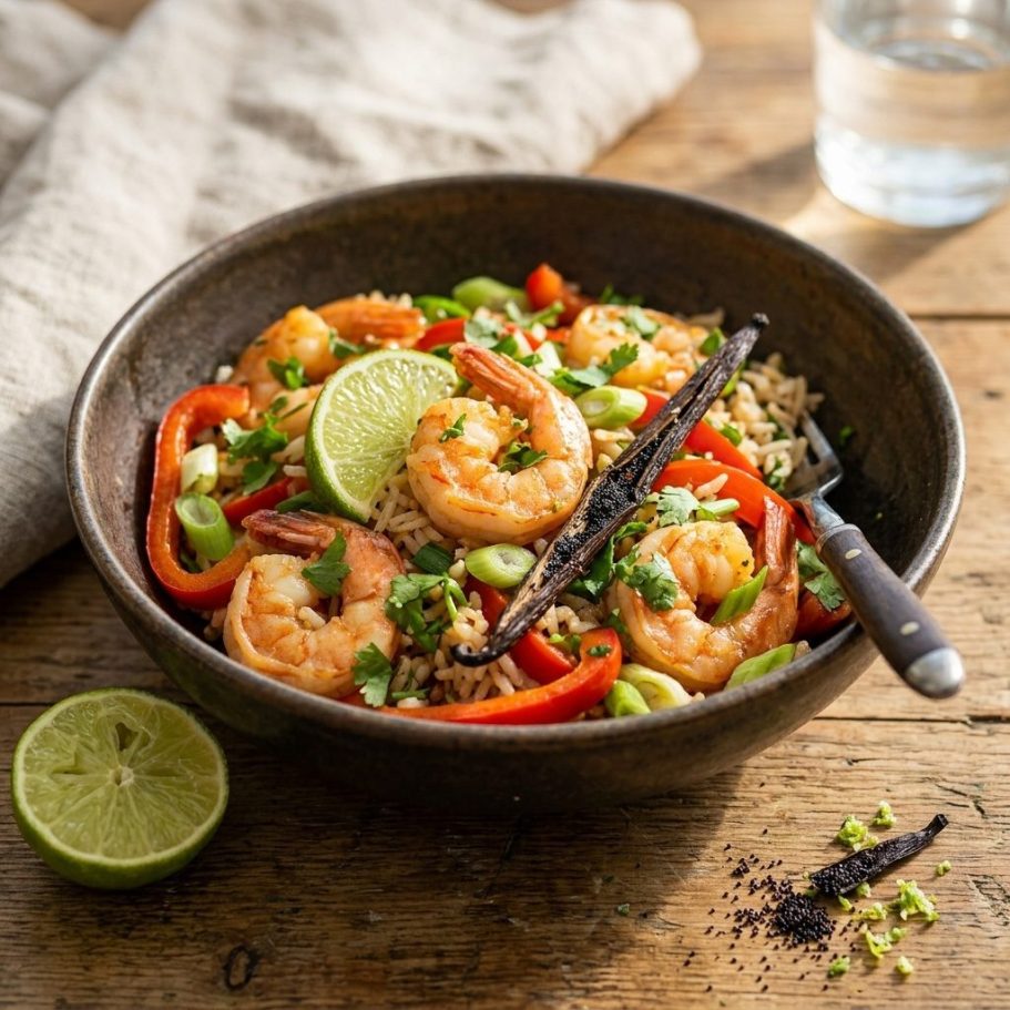 Garnelenpfanne mit Vanille und Limette Garnelenpfanne mit Vanille und Limette