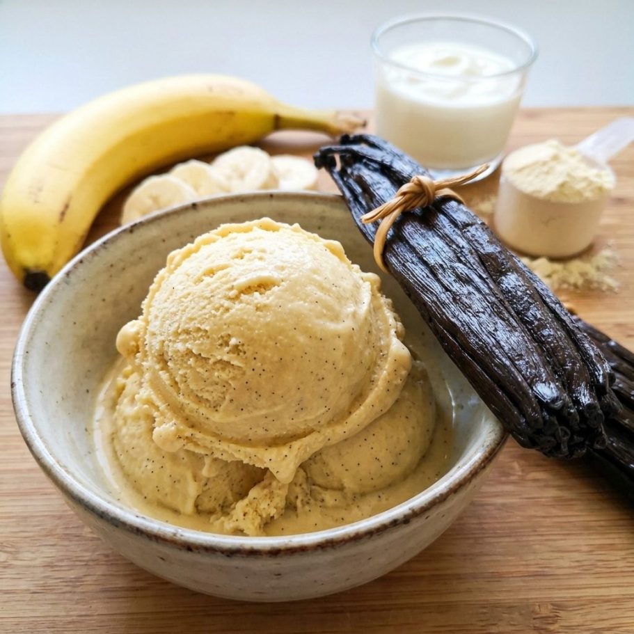 Banane-Vanille Protein-Eis mit echter Uganda-Vanille
