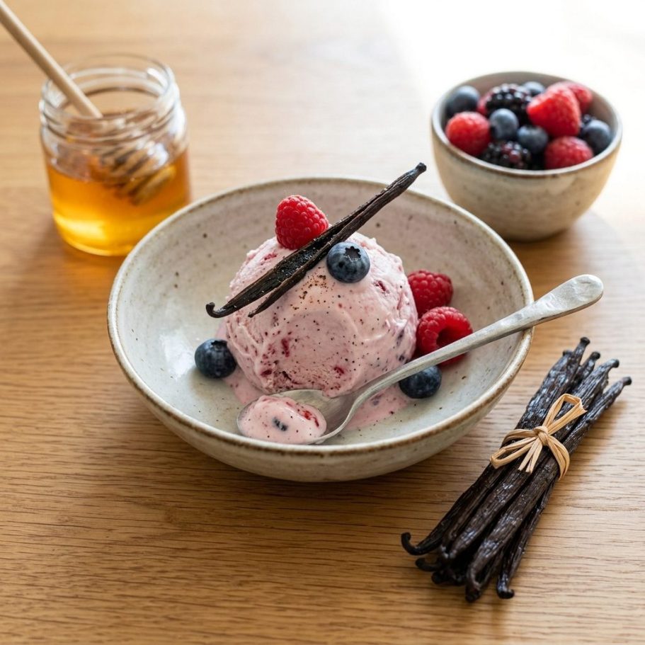 Beeren-Protein-Eis mit Uganda-Vanille und Skyr