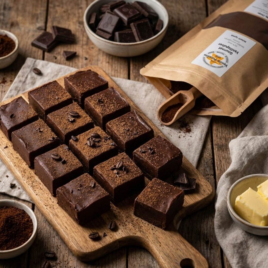 Espresso-Vanille-Fudge mit Uganda-Vanille – Schokoladengenuss