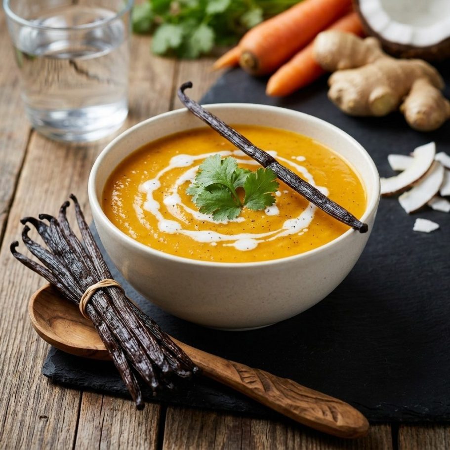 Karotten-Ingwer-Suppe mit echter Uganda-Vanille Karotten-Ingwer-Suppe mit echter Uganda-Vanille