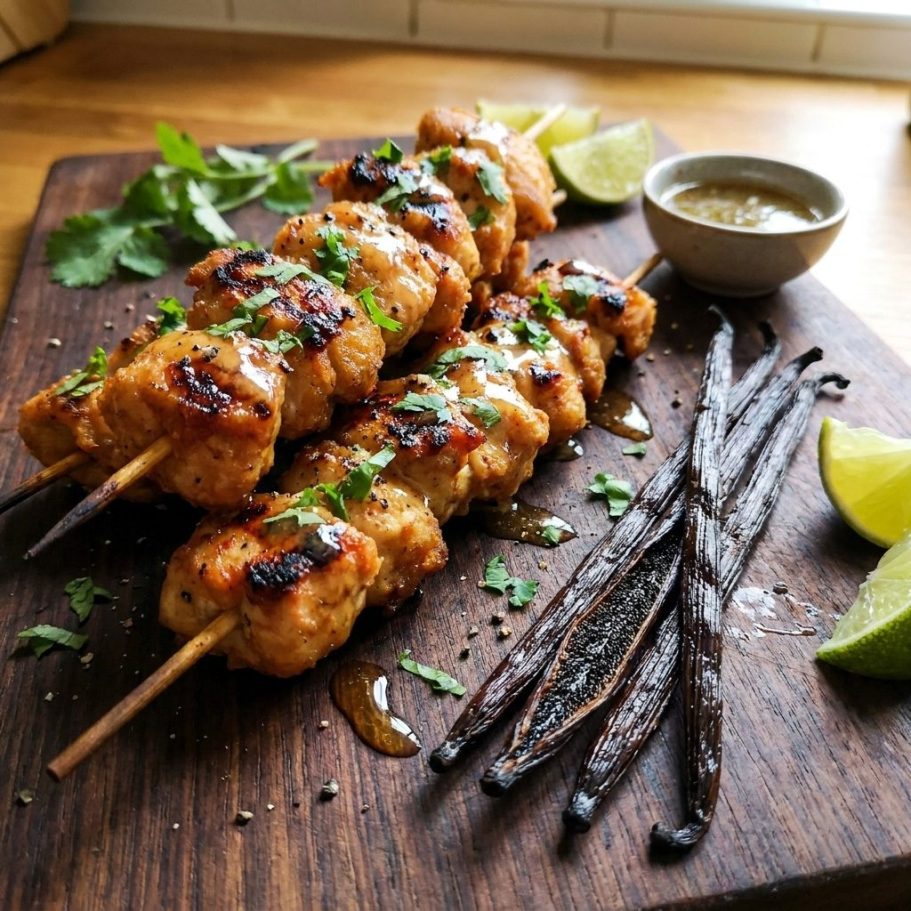 Hähnchenspieße mit Uganda Vanille und Limette Hähnchenspieße mit Uganda Vanille und Limette