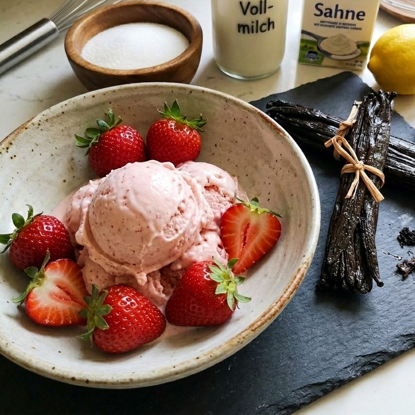 Fruchtiges Erdbeereis Rezept mit frischen Erdbeeren und echter Vanille