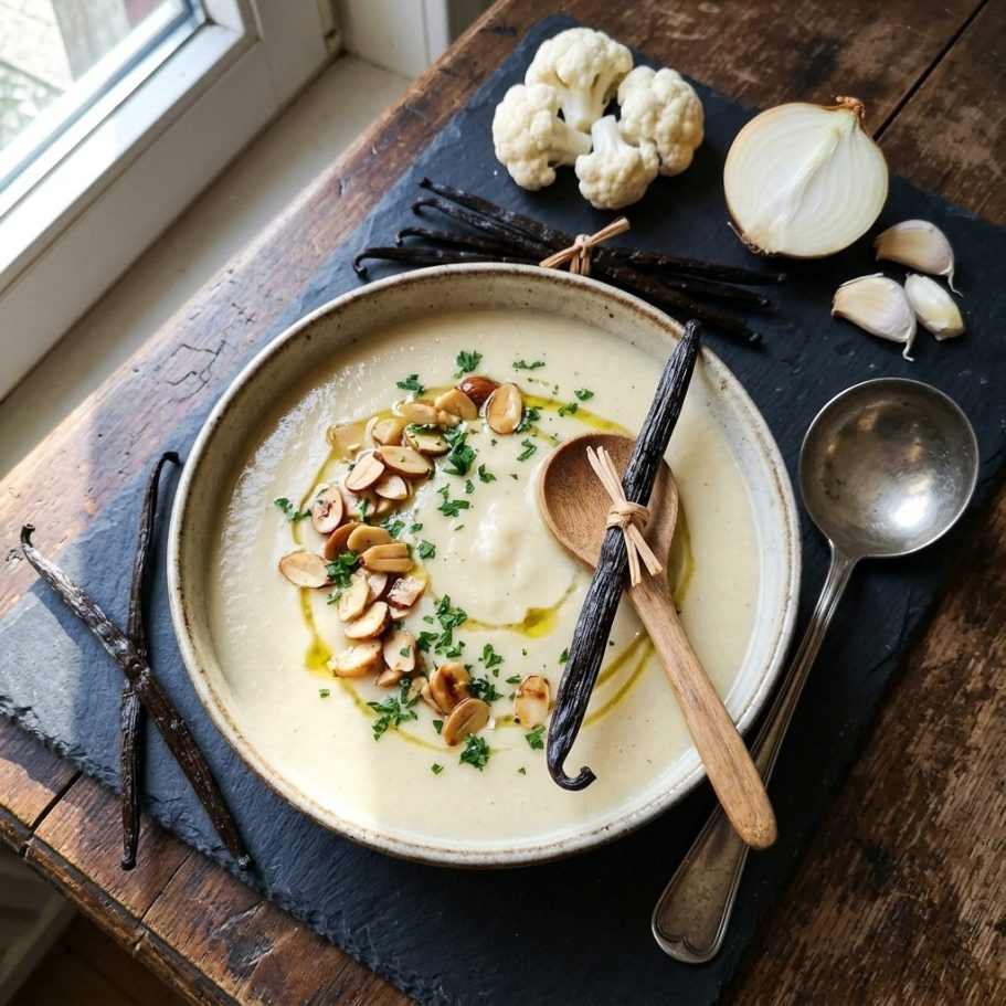 Cremige Blumenkohl-Suppe mit echter Uganda Vanille Cremige Blumenkohl-Suppe mit echter Uganda Vanille